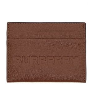 Burberry Sandon Card Case Wallet Embossed Logo Tan Leather New